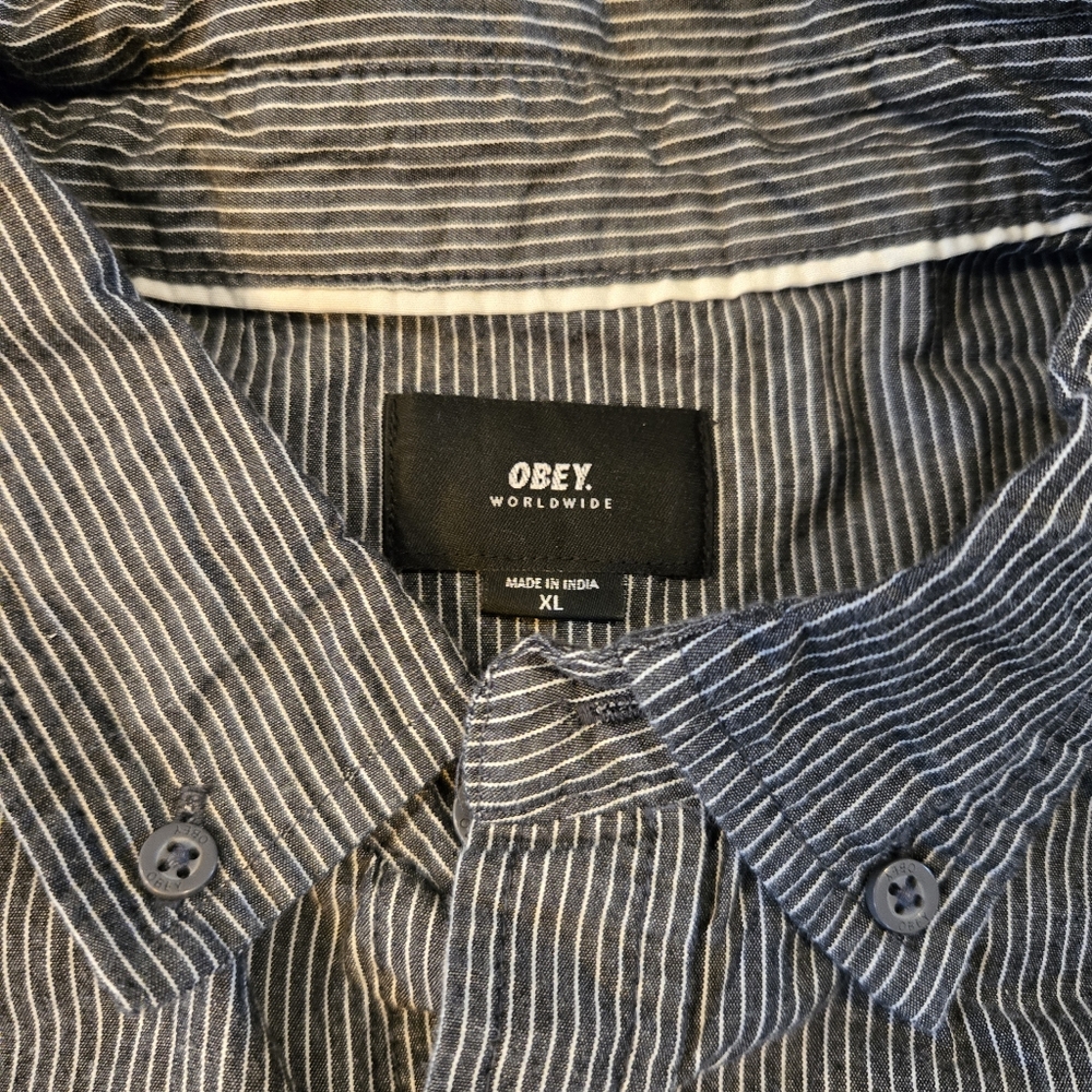 Obey Black White Grey Striped Shirt